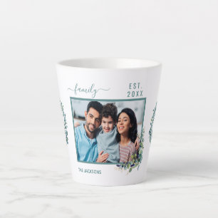 Tasse Latte Photo de famille eucalyptus vert nom blanc