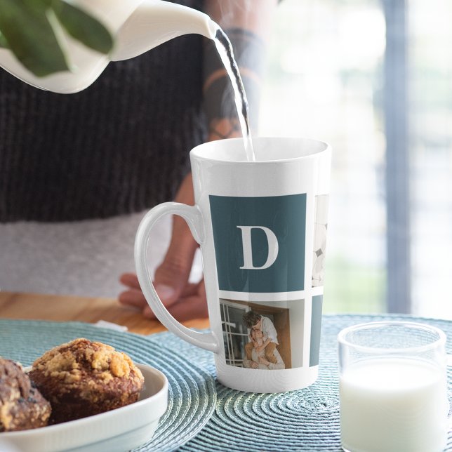 Tasse Latte Photo et cadeaux de papa vert et de collage modern (Créateur téléchargé)