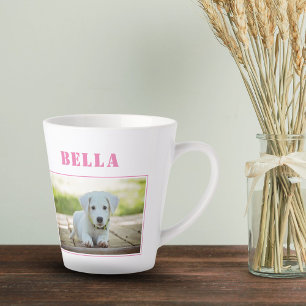 Tasse Latte Photo et nom du chien rose mignon