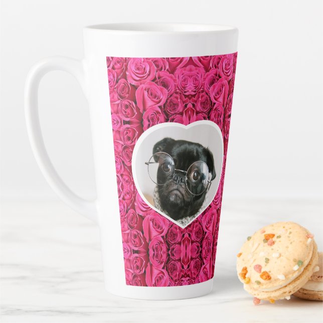 Tasse Latte Photo personnalisée Coeur rose Roses do-it-yoursel (En situation)