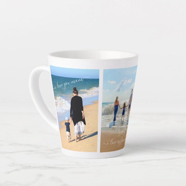 Tasse Latte Photo personnalisée Collage de texte - J'aime ma f (Angle gauche)