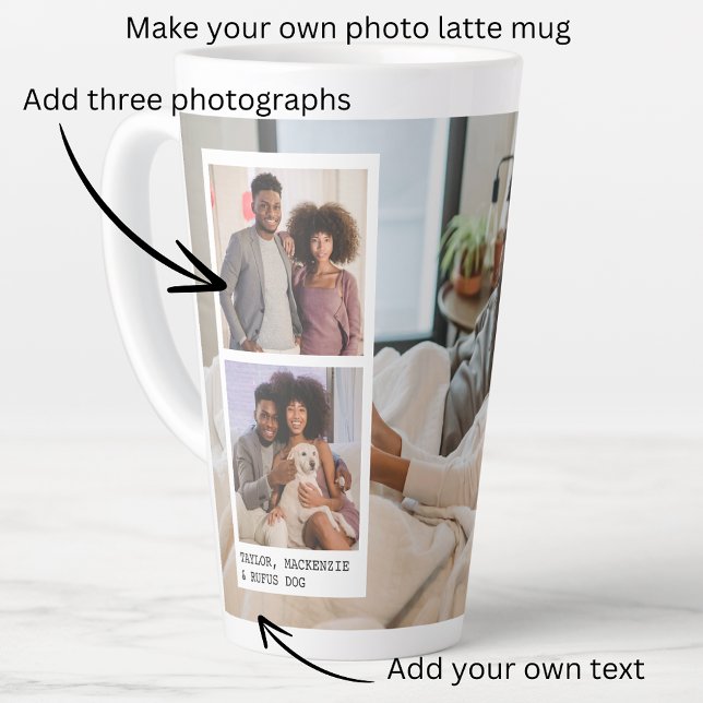 Tasse Latte Photos personnalisées et texte (Personalized Photos and Text Latte Mug from Ricaso. make your own photo mug, photo gift ideas)