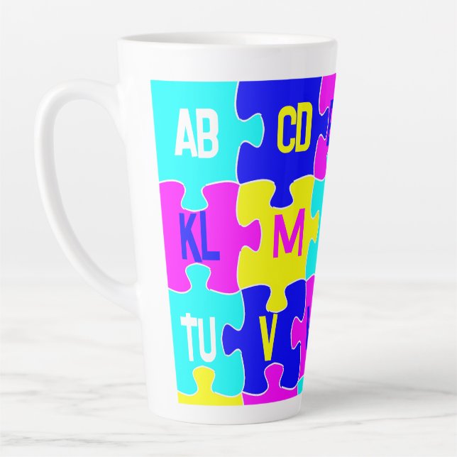 Tasse Latte Pièces de puzzle amusantes et lettres alphabétique (Gauche)