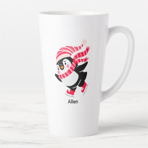Tasse Latte Pingouin de Noël dans un Casquette et écharpe sur 