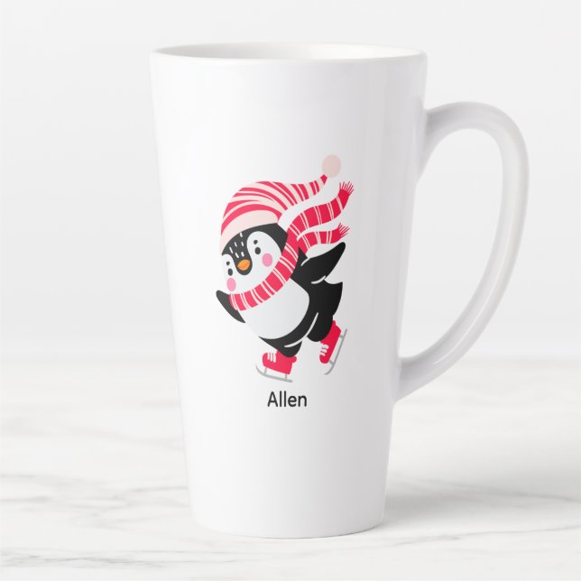 Tasse Latte Pingouin de Noël dans un Casquette et écharpe sur  (Droite)
