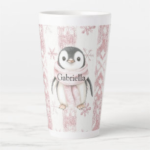 Tasse Latte Pingouin rose Snowflakes Noël