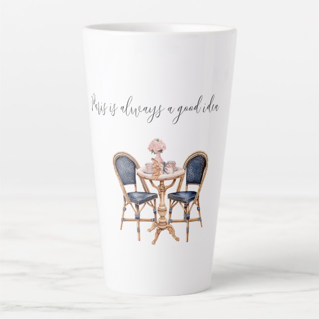 Tasse Latte Pink Blue Paris Table Baguettes (Devant)