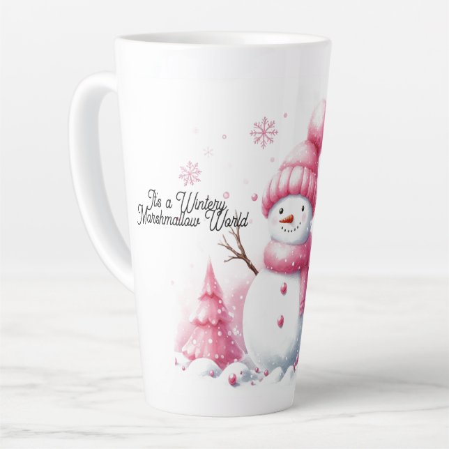 Tasse Latte Pink Christmas Snowman Marshmallow World (Angle gauche)