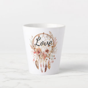 Tasse Latte Pink Love Boho Floral Feathers Dream Catcher