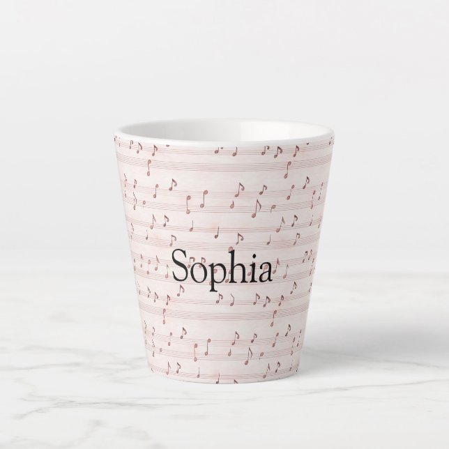 Tasse Latte Pink Music Notes Sheet (Devant)