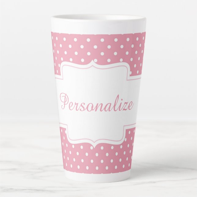 Tasse Latte Pink Polka Dot Personnaliser (Devant)