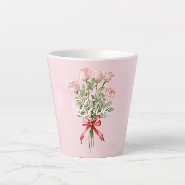Tasse Latte Pink Roses Floral Love (Devant)
