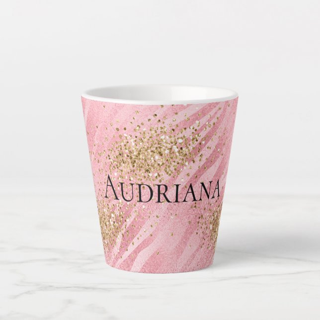 Tasse Latte Pink Zebra Gold Glitzy Parties scintillant (Devant)