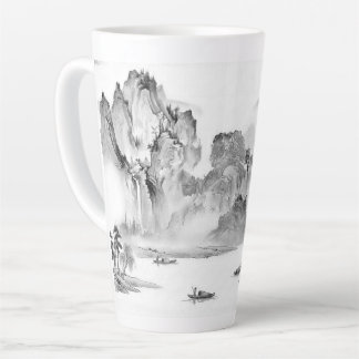 Tasse Latte PixDezine Chinoiserie noire paysage de la vallée d