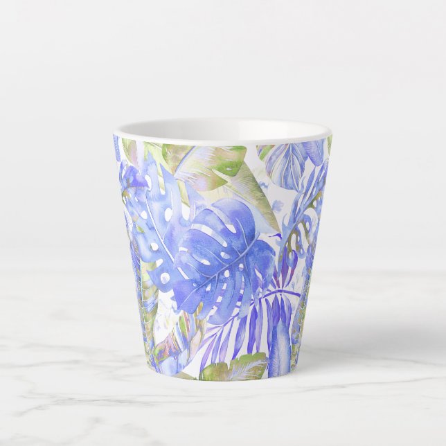 Tasse Latte PixDezines Hawaiian Jungle Cornflower Bleu vert (Devant)