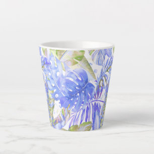 Tasse Latte PixDezines Jungle Hawaïen Bleu de Centaurée Vert