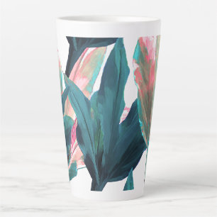 Tasse Latte PixDezines Turquoise foncé+Feuilles Ti Rose