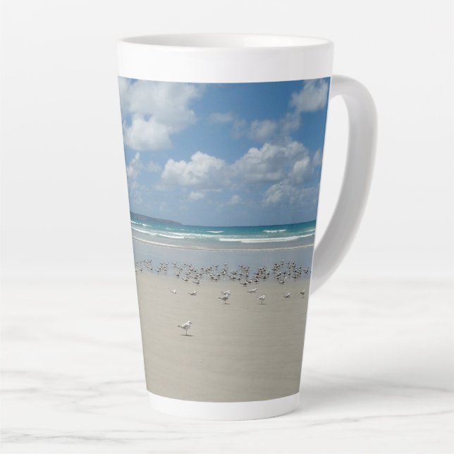Tasse Latte Plage avec mouettes (Angle droit)