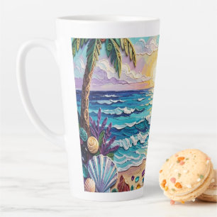 Tasse Latte Plage Impasto et Verre de Mer Coucher et Lever de 