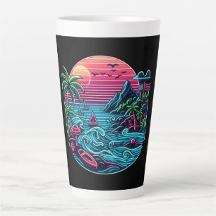 Tasse Latte Plage tropicale/néon hawaïen
