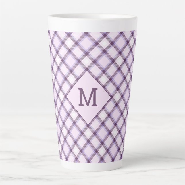 Tasse Latte Plaid Monogramme personnalisé / Motif Tartan (Devant)