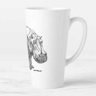 Tasse Latte Plan ligne Hippopotamus noir et blanc