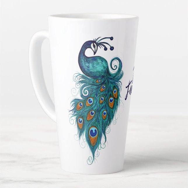 Tasse Latte Plumes de paon Peacocks Turquoises (Angle gauche)