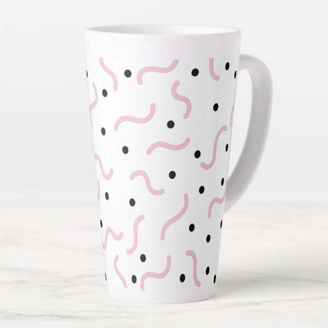 Tasse Latte Poiggles roses et points noirs Memphis Motif (Angle droit)