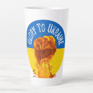 Tasse Latte Poing enflammé Drapeau de l'Ukraine Résistance 