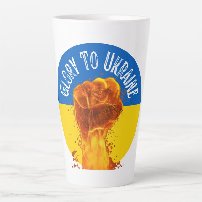 Tasse Latte Poing enflammé Drapeau de l'Ukraine Résistance  (Devant)
