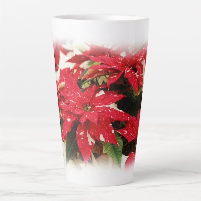 Tasse Latte Poinsettias Festive Rouge Blanc Floral (Devant)