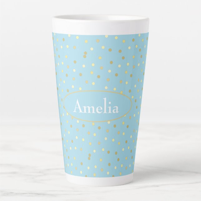 Tasse Latte Points Confetti Bleu Pastel tendance (Devant)