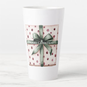 Tasse Latte Points roses de Noël Ruban vert & Bow