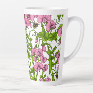 Tasse Latte Pois doux et bourdons, rose, vert et blanc