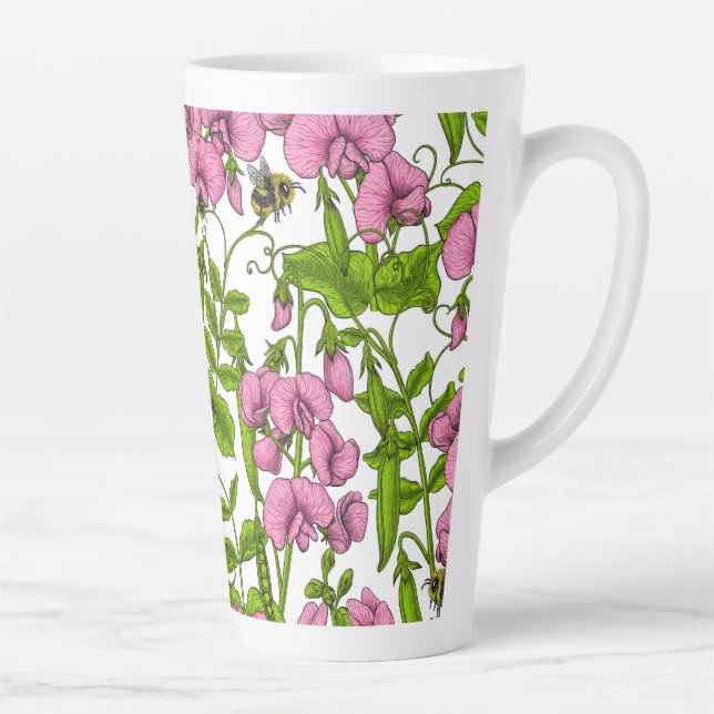 Tasse Latte Pois doux et bourdons, rose, vert et blanc (Droite)