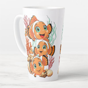Tasse Latte Poisson clown Dessin animé Mignon Famille Sous l'e