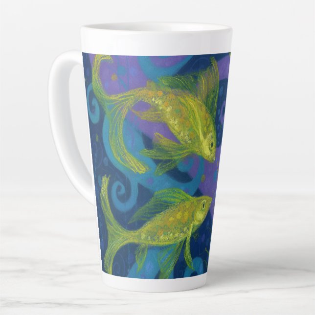 Tasse Latte Poisson D'Or Art Sous-Marin Peinture Pastel (Angle gauche)