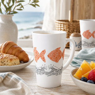 Tasse Latte Poisson et Vagues