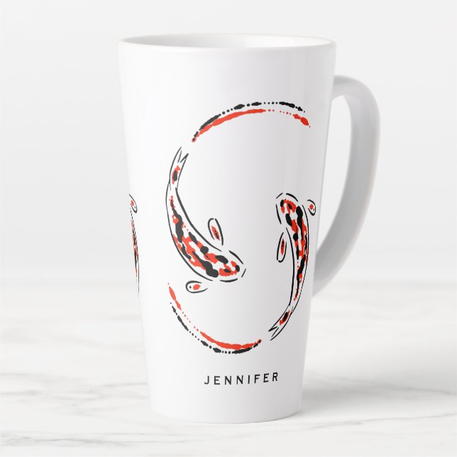 Tasse Latte Poisson noir et rouge japonais Koi Poisson latte a (Angle droit)