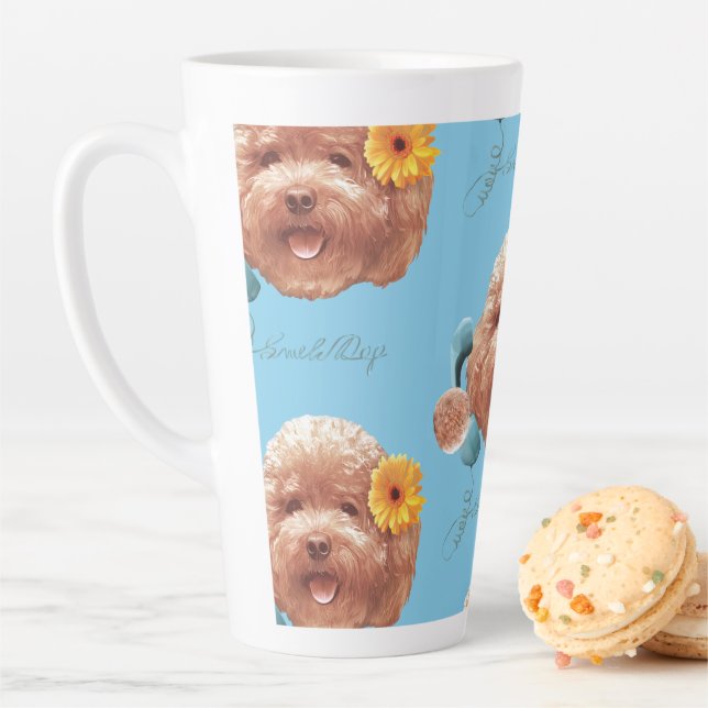 Tasse Latte Poodle de jouet avec Fleur et Illustration télépho (En situation)