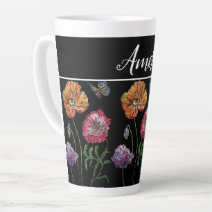 Tasse Latte Poppies de pavot Fleurs de fleurs rouges Chic Noir