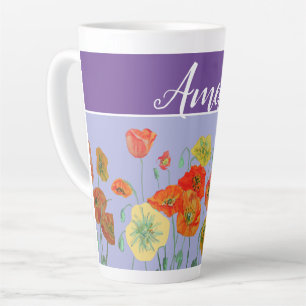 Tasse Latte Poppies de pavot Red Lavender violet Art Peinture 