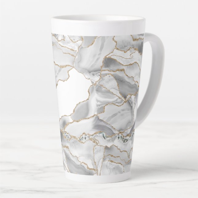 Tasse Latte Porte de parties scintillant blanche et or (Angle droit)