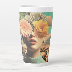 Tasse Latte Portrait surréaliste de femme avec des fleurs couv