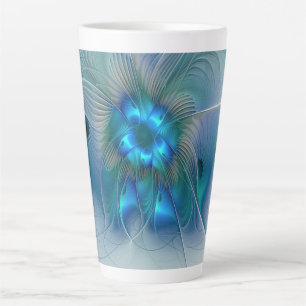 Tasse Latte Position, Abstrait bleu turquoise fractal