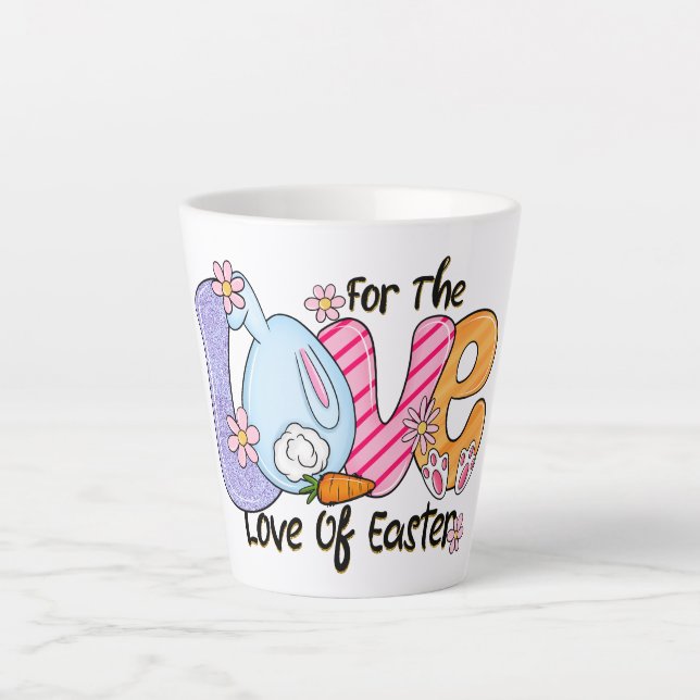 Tasse Latte Pour l'Amour de Pâques - Mignons lapins et oeufs (Devant)