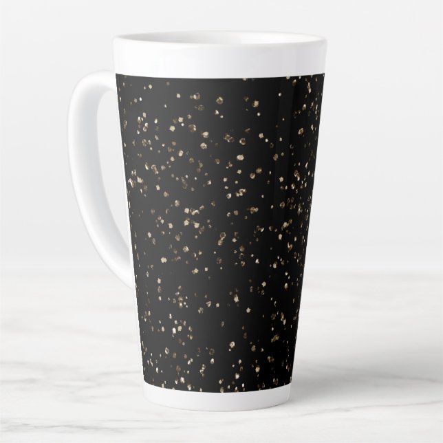 Tasse Latte Poussière Parties scintillant or sur noir (Angle gauche)