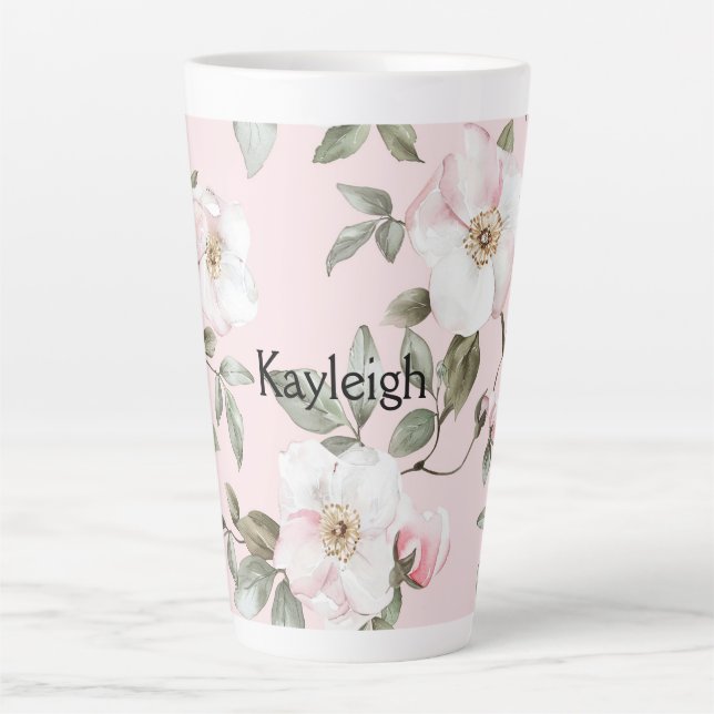Tasse Latte Pretty Blush Pink White Flowers   (Devant)
