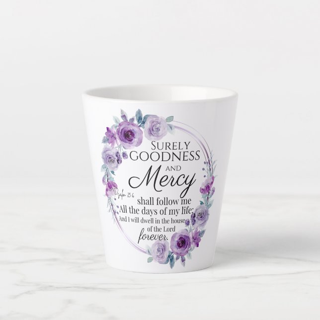 Tasse Latte Psaume 23:6 Inspirationnel Bible Verse Floral Viol (Devant)