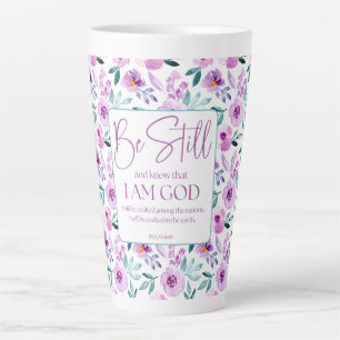 Tasse Latte Psaume 46:10 Be Still and Know Purple Flowers